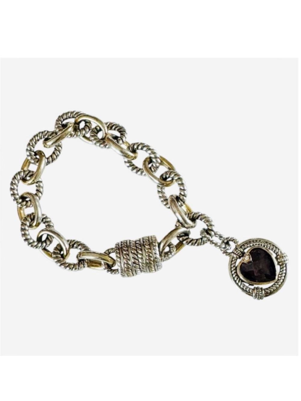 Charm Bracelet Oval Link 8” 2-Tone Textured Stainless Steel